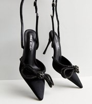Public Desire Black Suedette Bow Strappy Stiletto Heel Court Shoes